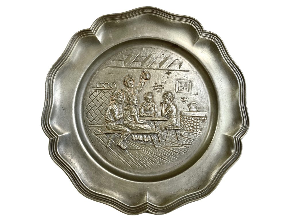 Vintage French Small Pewter Dinner Plate tray charger platter serving lap table display decorative inn pub wall hanging c1970-80’s / EVE
