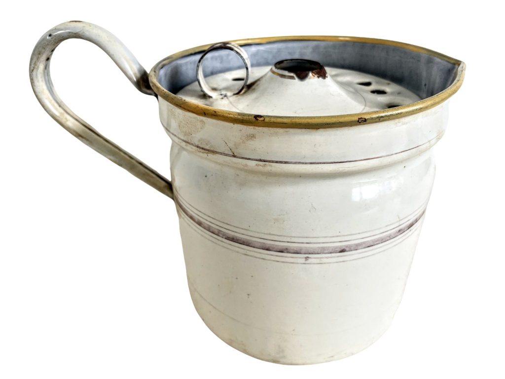 Vintage French Galvanised Pale Cream Enamel Metal Water Milk Cream Jug Can Carafe Pitcher Vase c1920-30’s / EVE