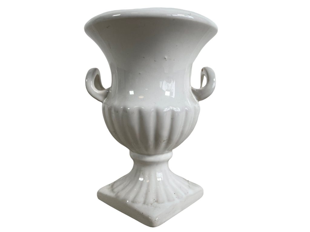 Vintage Italian White Ceramic Urn Trophy Cup Handled Vase Ornament Figurine Flower Plant Display Piece Prop c1970-80’s / EVE