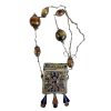 Vintage Moroccan Islamic Berber Silver Solder Metal Glass Locket Box Necklace Tarnish Patina Jewellery Jewelry circa 1970-80's / EVE