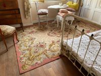 Vintage French Large Pink Flower Rug Carpet Floor Covering Decor Display Prop France Tapis Diademe Wool circa 1970-80's / EVE