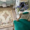 Vintage French Pink Beige Flower Rug Carpet Floor Covering Decor Display Prop France Tapis  Diademe Wool circa 1970-80's / EVE