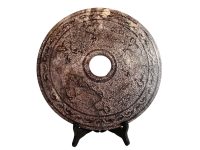 Antique Chinese Jade Celestial Bats Dragon Bi Disc Coin Stone Decorative Ornament Decor Display Good Luck Fortune Gift c1910's / EVE