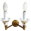 Vintage French Double Electric Lamp Wall Sconce Faux Candle Metal Light Lamps Sconces Lighting Tarnish Patina circa 1950-60's / EVE