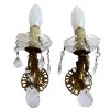Vintage French Double Electric Lamp Wall Sconce Faux Candle Metal Glass Light Lamps Sconces Lighting Tarnish Patina circa 1950-60's / EVE