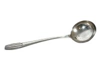 Antique French Pewter Silver Metal Curved Fancy Ladle Spoon Serving Server Soup Set circa 1910-20's / EVE