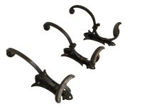 Antique French Metal With Heavy Patina Coat Hook Coat Rack Hooks Storage Door Wall Hanging Industrial Set Of Three c1900-10's / EVE