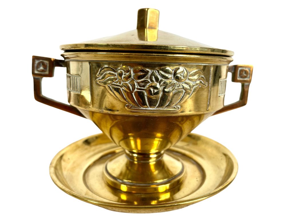 Vintage French Small Brass Gold Tin Sugar Trinket Jewellery Pot Decorative Ornament Handled circa 1920-30’s / EVE