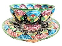 Vintage Middle Eastern Hand Painted Copper Bowl and Saucer Dish Catch-All Ornate Decorative Ceremony Eid c1970-80's / EVE