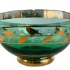 Vintage French Green Gold Glass Serving Bowl Dish Trifle Pudding Dessert Trinket Ornament Display circa 1970-80's / EVE