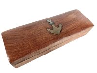 Vintage French Small Wooden Inlaid Anchor Decorative Pencil Pen Jewellery Trinket Box Storage Display Gift Wood c1990's / EVE