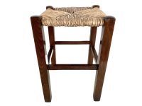 Vintage French Brown Wood Wooden Woven Strung Footstool Foot Stool Rest Footrest Display Stand circa 1970-80's / EVE