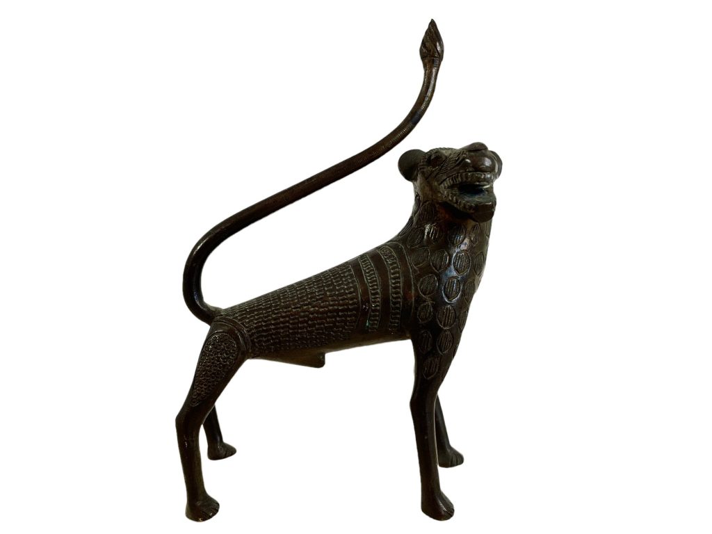 Vintage African Nigerian Benin Bronze Leopard Statue Figurine Primitive Cast Metal Tribal Art Ivory Coast c1930-50’s / EVE