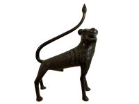 Vintage African Nigerian Benin Bronze Leopard Statue Figurine Primitive Cast Metal Tribal Art Ivory Coast c1930-50's / EVE