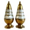 Vintage Indian Brass Mother Of Pearl Shell Salt And Pepper Condiment Containers Shakers Storage Table Gold Spices Prop circa 70-80's / EVE