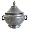 Antique French Pewter Lidded Tureen Bowl Dish Metal Serving Decorative Table Dining Food Display Lid circa 1900's / EVE