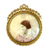 Vintage French Embroidery Needlecraft Art Work Small Tiny Portrait Artwork Curio circa 1950-60's / EVE