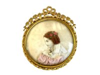 Vintage French Embroidery Needlecraft Art Work Small Tiny Portrait Artwork Curio circa 1950-60's / EVE
