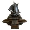 Vintage French Metal Sailing Boat Art Deco Style Ink Pen Stand Writing Letter Desk Office Decor circa 1950's / EVE