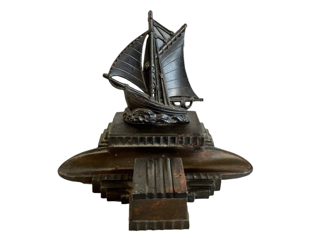 Vintage French Metal Sailing Boat Art Deco Style Ink Pen Stand Writing Letter Desk Office Decor circa 1950's / EVE