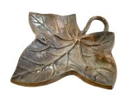 Vintage Small Tiny Leaf Dish Bowl Worn Plate Trinket Jewellery Jewelry Metal circa 1960's / EVE