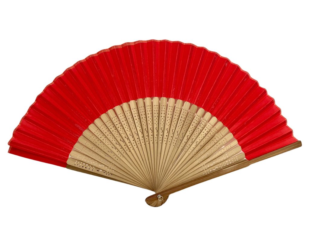 Vintage French Handheld Fan Red Wood Lattice Decor Design Costume Period Prop Outfit c1990’s / EVE