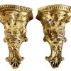 Antique French Small Shelf Florentine Style Florence Gold Plaster Ornately Decorated Gothic Face Wall Hanging Plinth Pair c1900-10's / EVE