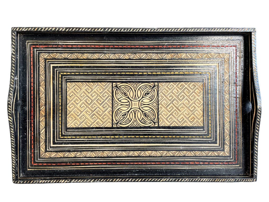 Vintage Asian Indonesian Abstract Fish black serving lap tray trivet place mat decor wood wooden c1960-70’s / EVE