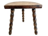 Vintage Stool French Traditional Bobbin Leg Small Milking Wood Chair Plant Pot Stand Display Plinth D Seat Shaped Tabouret c1960-70's / EVE