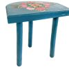 Vintage Stool French Traditional Hand Painted Flowers Blue Small Milking Wood Chair Plant Pot Stand D Seat Shaped Tabouret c1970-80's / EVE