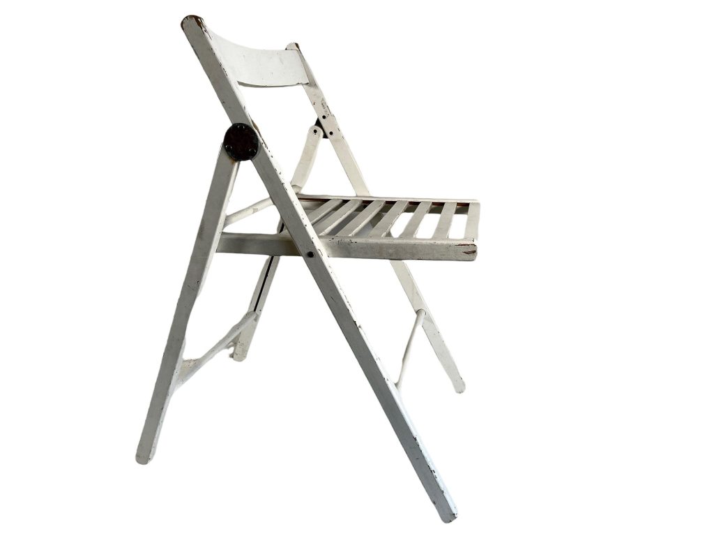 Vintage French Metal Wood Folding Chair White Pine Wood Stool Seat Stand Plinth circa 1990-00’s / EVE
