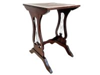 Vintage English Regency Style Lyre Harp Leather Topped Rectangular Side Table Stand Display Plinth Tabouret Country Cottage c1970-80's / EVE