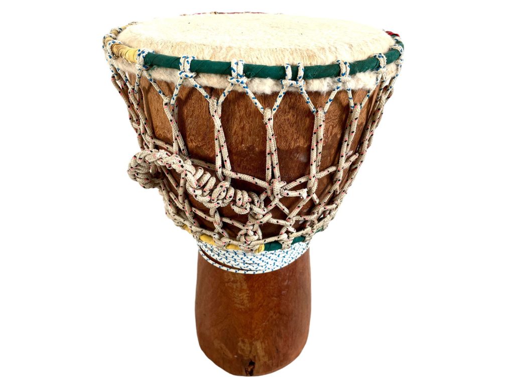 Vintage African Leather Fluffy Drum Musical Instrument Wooden Wood Instrument Decorative Ornament Percussion Decor c1990-00’s / EVE
