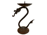 Vintage Chinese Rusty Metal Hand Forged Shaped Candle Candlestick Stick Pedestal Ornament Stand Display Decor c1960-70's / EVE