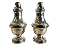 Vintage English Silver Metal Salt And Pepper Condiment Containers Shakers Storage Table Gold Spices Prop circa 70-80's / EVE