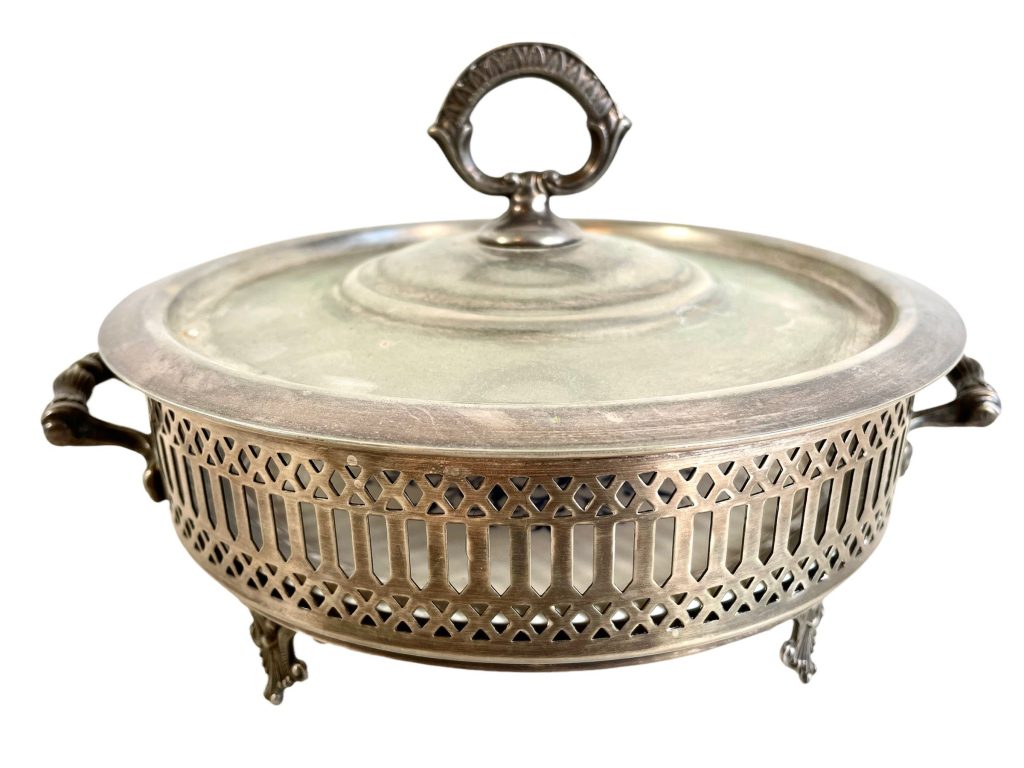 Vintage Italian Metal Ceramic Serving Dish Handled Serving Lidded Covered Plate Pot Display Wear Patina Prop Dining c1960-70’s / EVE
