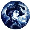 Vintage Dutch Delft Rembrandt Blue And White Large Plate Bowl Dish Ceramic Pink Serving Plate Wall Hanging Self Portrait c1950-60's / EVE