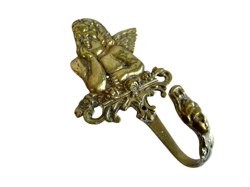 Antique French Brass Golden Angel Cherub Coat Hook Hanger Metal Small Coat Towel Decor Display Hallway Cloakroom Kitchen c1910-20’s / EVE