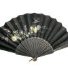 Antique French Handheld Fan Black Hand Painted Flowers Birds Decor Design Costume Period Prop Outfit c1910's / EVE