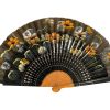 Vintage French Handheld Fan Black Orange Hand Painted Flowers Decor Design Costume Period Prop Outfit c1960's / EVE