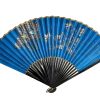 Antique French Handheld Fan Blue Hand Painted Stamped Flowers Birds Decor Design Costume Period Prop Outfit c1910's / EVE