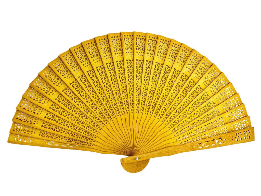 Vintage French Handheld Fan Yellow Wood Lattice Decor Design Costume Period Prop Outfit c1980’s / EVE