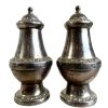 Vintage English Silver Metal Salt And Pepper Condiment Containers Shakers Storage Table Gold Spices Prop circa 60-70's / EVE