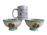 Alternative view of Antique French Blue White Ceramic Bowl Dish Plate With Damage Chips Chippy Prop Pair Lovers Breakfast Cafe Au Lait c1910???s / EVE