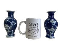 Alternative view of Vintage Vase Japanese Bud Blue White Cherry Tree Blossoms Ceramic Japan Matching Pair Decorative Ornaments Display c1950's / EVE