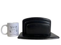 Alternative view of Vintage French Wood Wooden Leather Coated Letter Menu Document Desk Stand Display Holder Storage File Filing Black circa 1950-60's / EVE