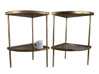 Alternative view of Vintage Corner Table French Wooden Wood Gold Metal Lattice Edged Veneer Side Table Plinth Stand Display Ornament Tabouret c1970's / EVE