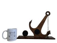 Alternative view of Vintage French Anchor Metal Wood Barometer Barometre Thermometer Weather Forecasting Instrument Hanging Wall Rustic Rural c1960-70's / EVE