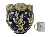 Alternative view of Vintage French Large Majolica Plant Planter Pot Decorative Flower Basket Vase Plant Holder Earthenware Ceramic Blue White c1920???s / EVE