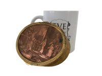 Alternative view of Antique Pill Jewellery Box French Brass Copper Green Velvet Lined Box Dish Catch All Trinket Jewelry Jewellery Lid circa 1850-80's / EVE